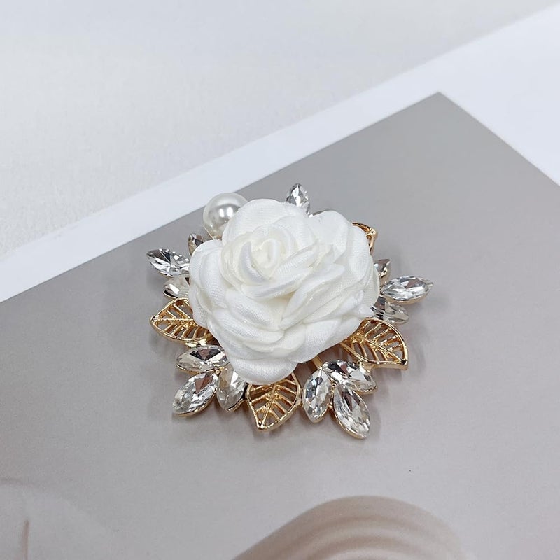 OIDIMS Elegant Rose Flower Brooch Pin for Women Men Wedding Party Gentleman's Essentials Handmade Imitation Crystal Pearl Fabric Flower Lapel Pin Dress Suit Accessories Boutonniere Ideas Gift - Image 3